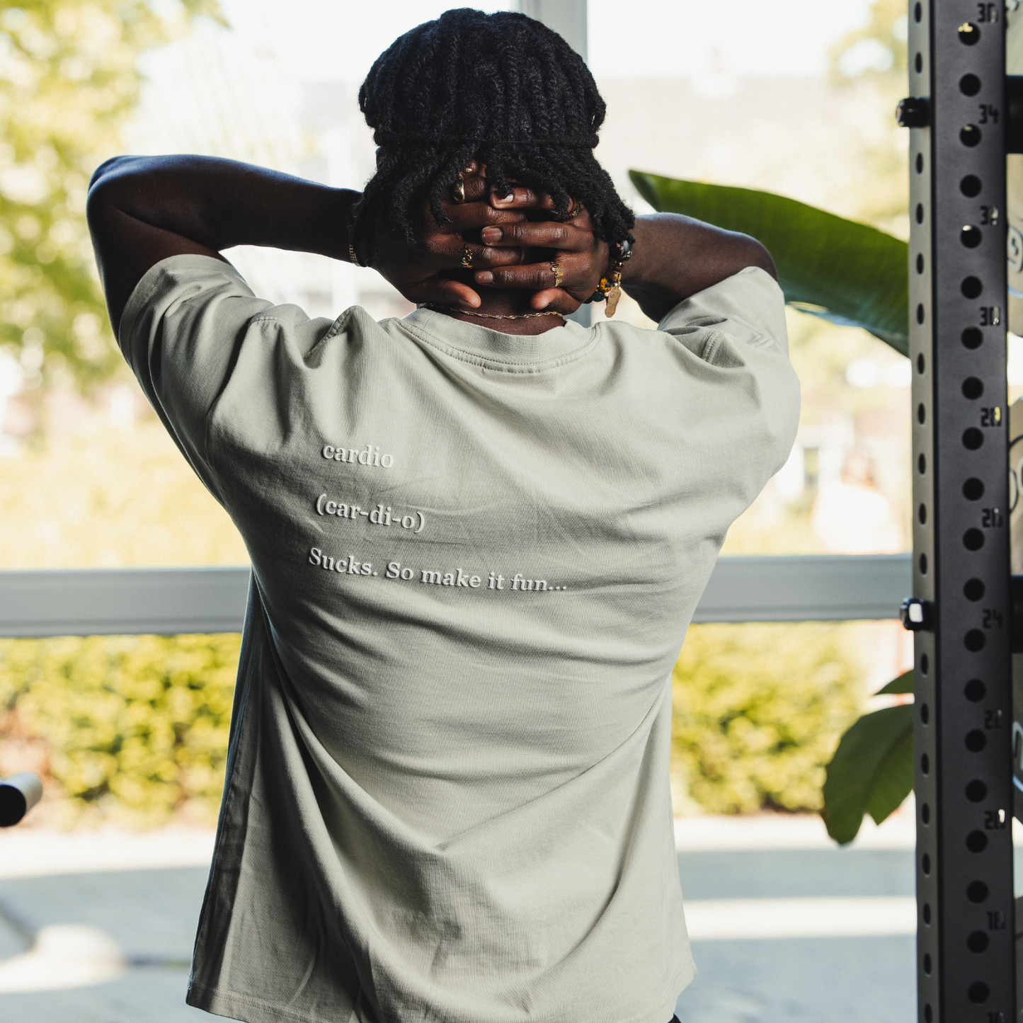 OVERSIZED BLUE STONE WASHED T-SHIRT ‘CARDIO SUCKS'