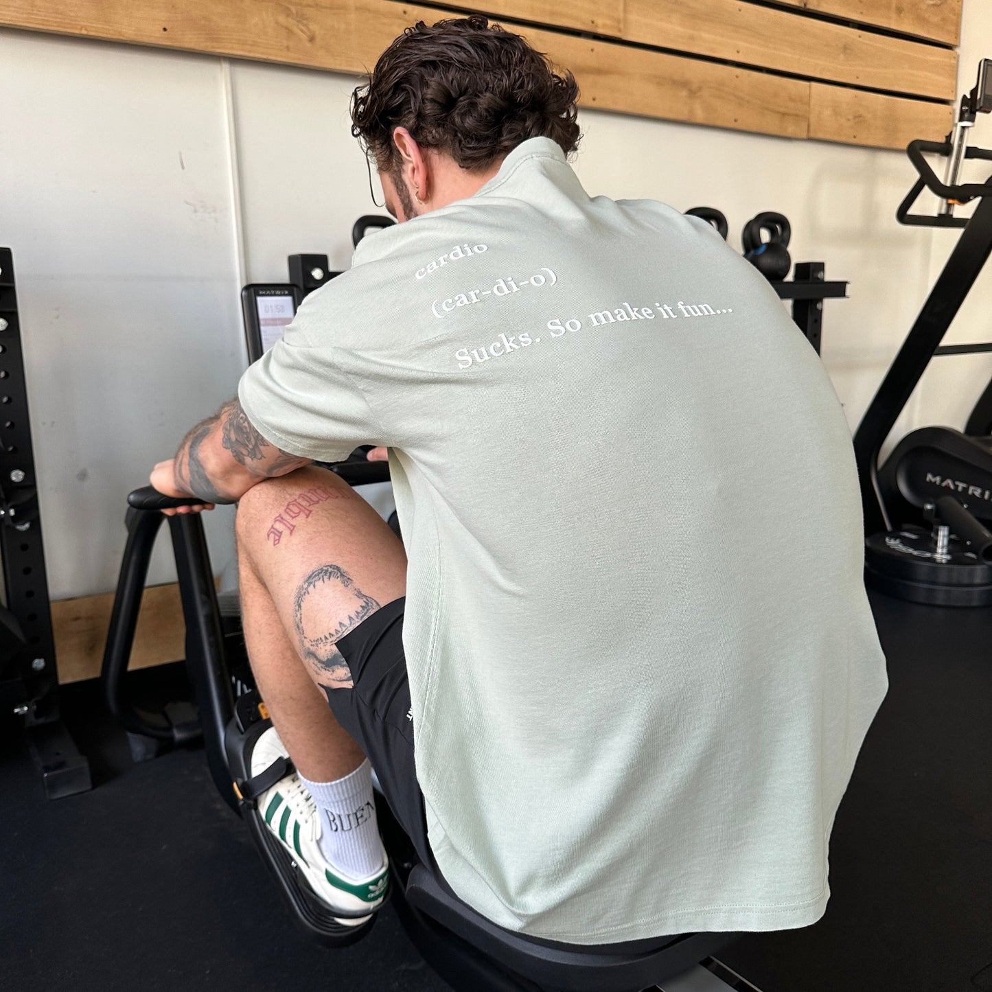 OVERSIZED BLUE STONE WASHED T-SHIRT ‘CARDIO SUCKS'